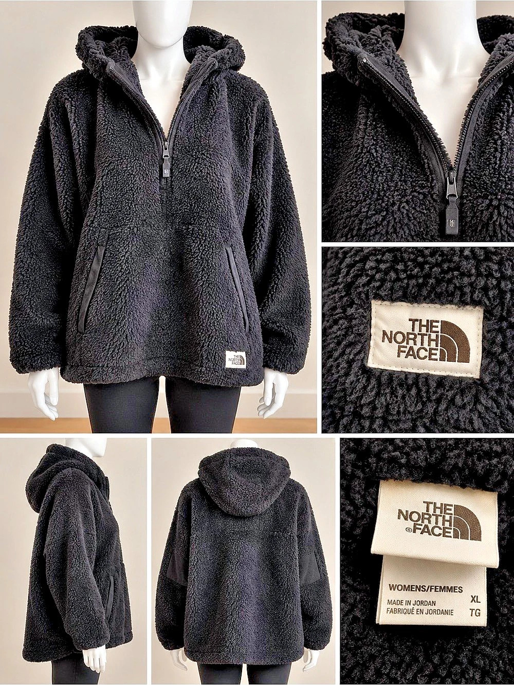 The North Face Black Teddy Sherpa Fleece Half Zip Hoodie Women's XL